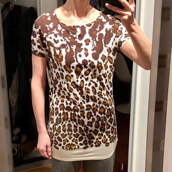 Stella McCartney Leopard Print Cream Brown Orange Scoopneck Tunic Top Sz S/M - Picture 9 of 9